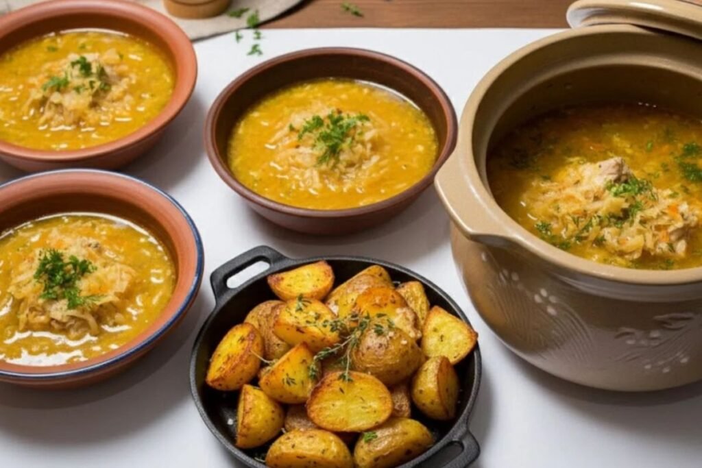 Hearty Sauerkraut Soup with Roasted Potatoes